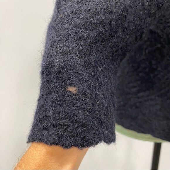 EILEEN FISHER S Black Cats Mohair Moto Sweater Jacket Asymmetrical Zip: Flaw - Picture 8 of 16